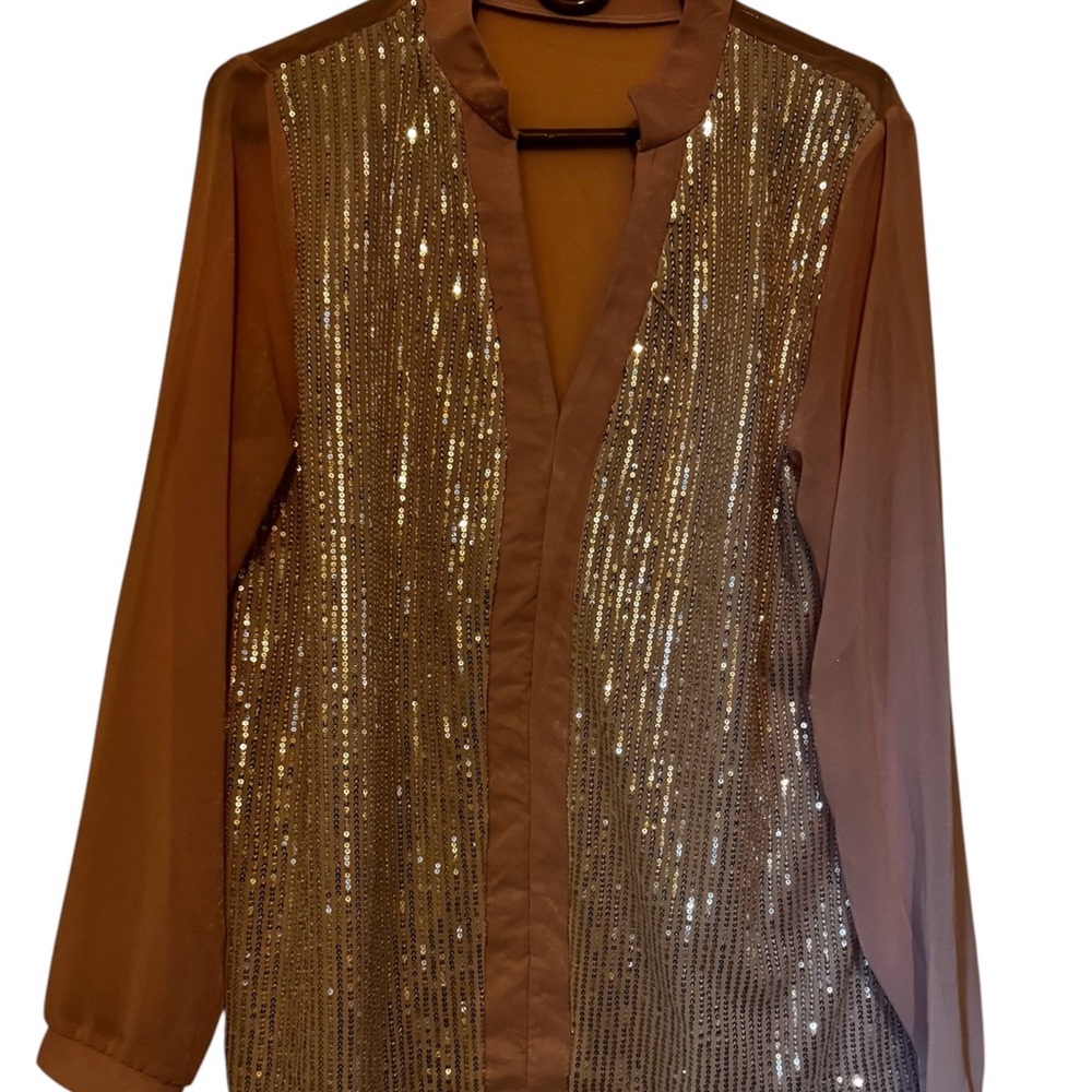 Elegant Mauve Pink Sequin Mesh Women's Top